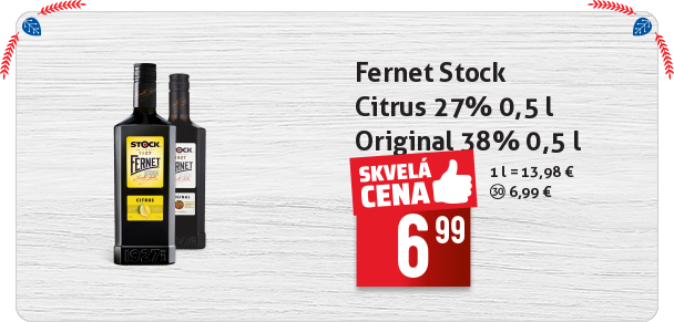 Fernet Stock 
 Citrus 27% 0,5 l
 Original 38% 0,5 l
