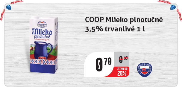 COOP Mlieko plnotučné  3,5% trvanlivé 1 l